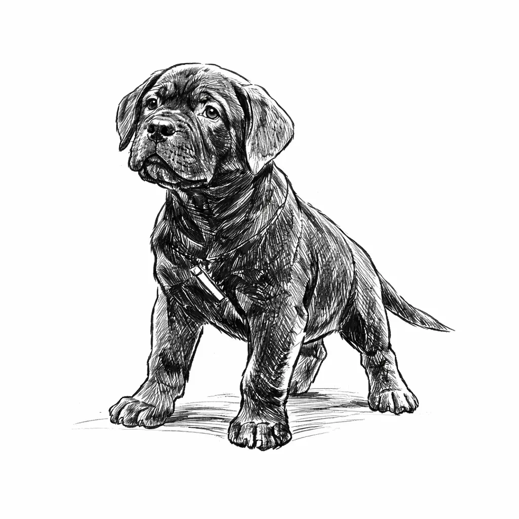 Artystyczna grafika szczenięcia Cane Corso NightDefenders na białym tle.