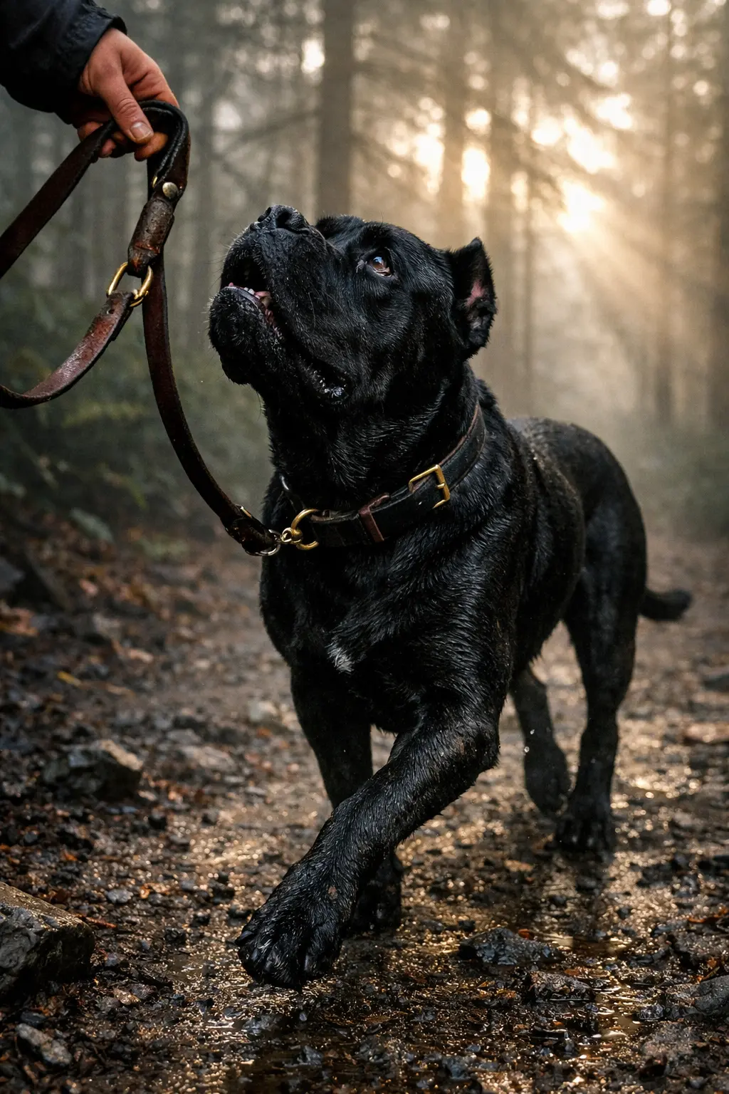 Cane Corso na leśnej ścieżce