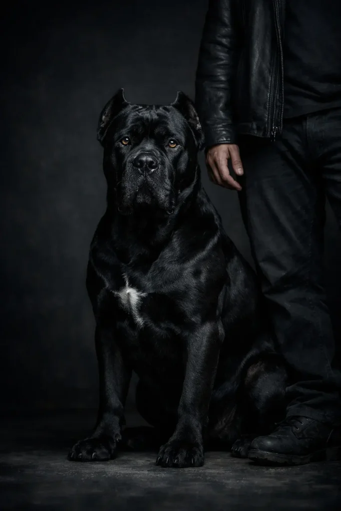 Czarny Cane Corso w dramacie światła